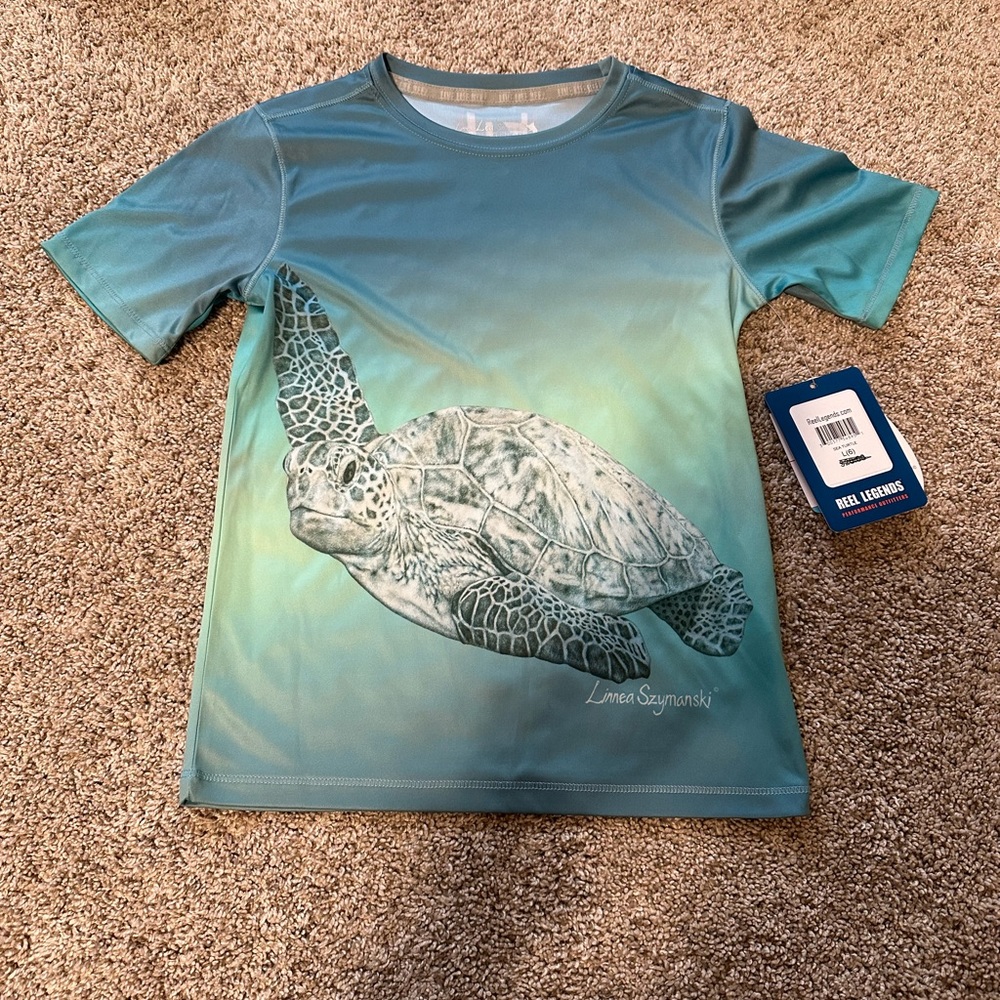 Reel Legends Turtle swim shirt in teal, Boys size 6